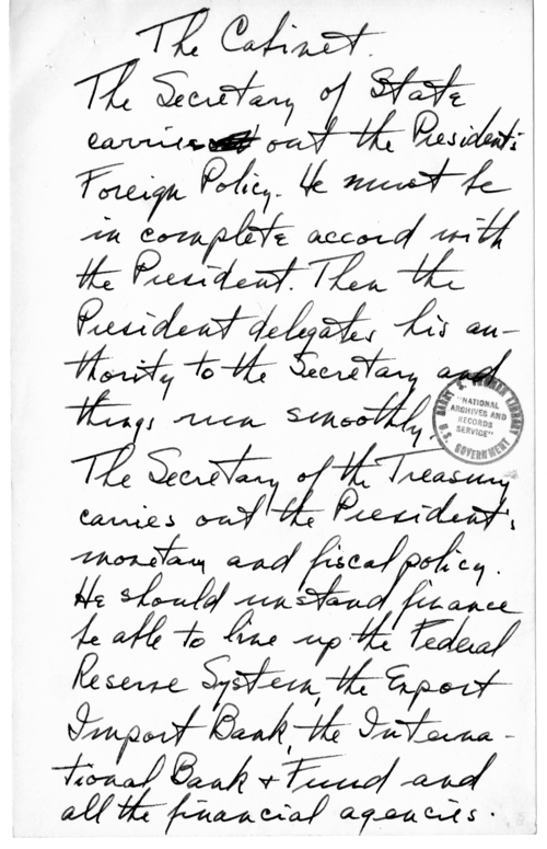 Longhand Note of President Harry S. Truman