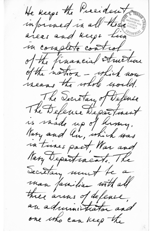 Longhand Note of President Harry S. Truman