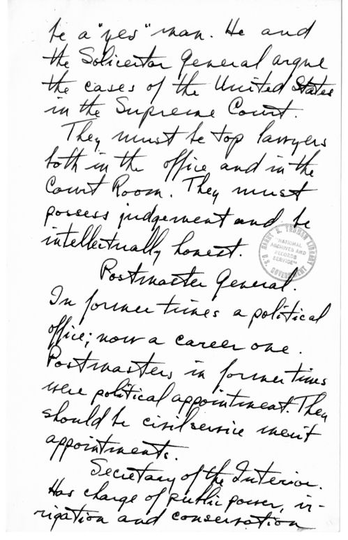 Longhand Note of President Harry S. Truman