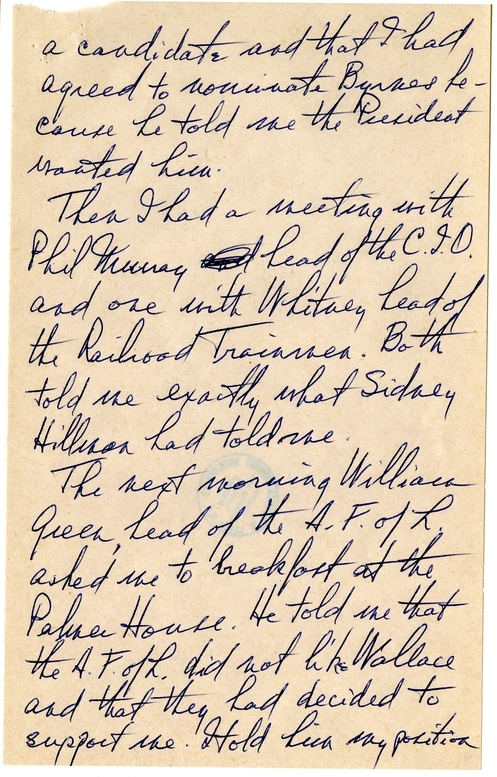 Longhand Note of President Harry S. Truman