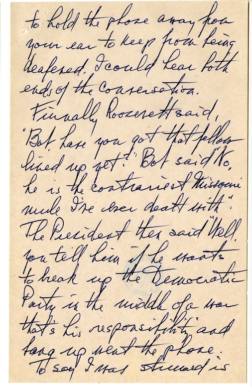 Longhand Note of President Harry S. Truman