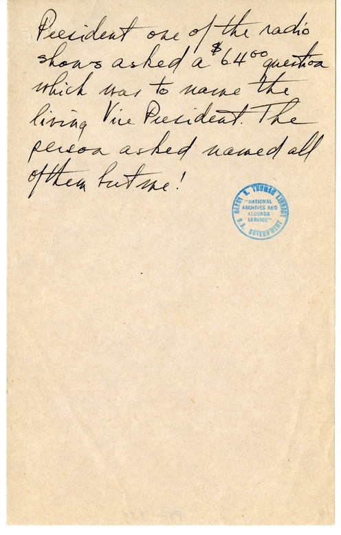 Longhand Note of President Harry S. Truman