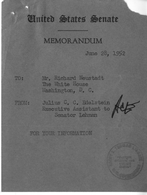 Memorandum from Julius Edelstein to Richard Neustadt, with Attachments