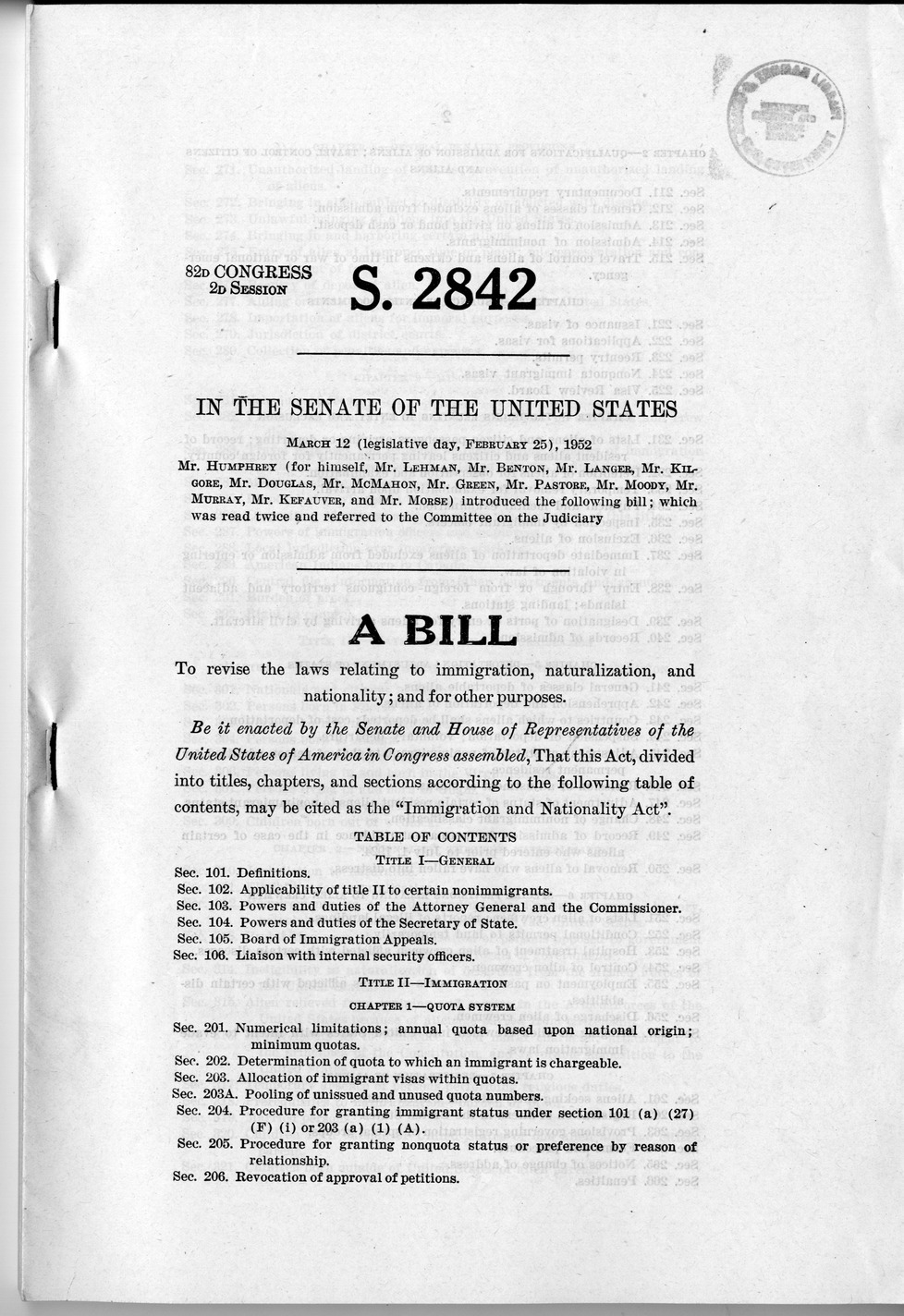 Senate Bill 2842, 82nd Congress, Second Session