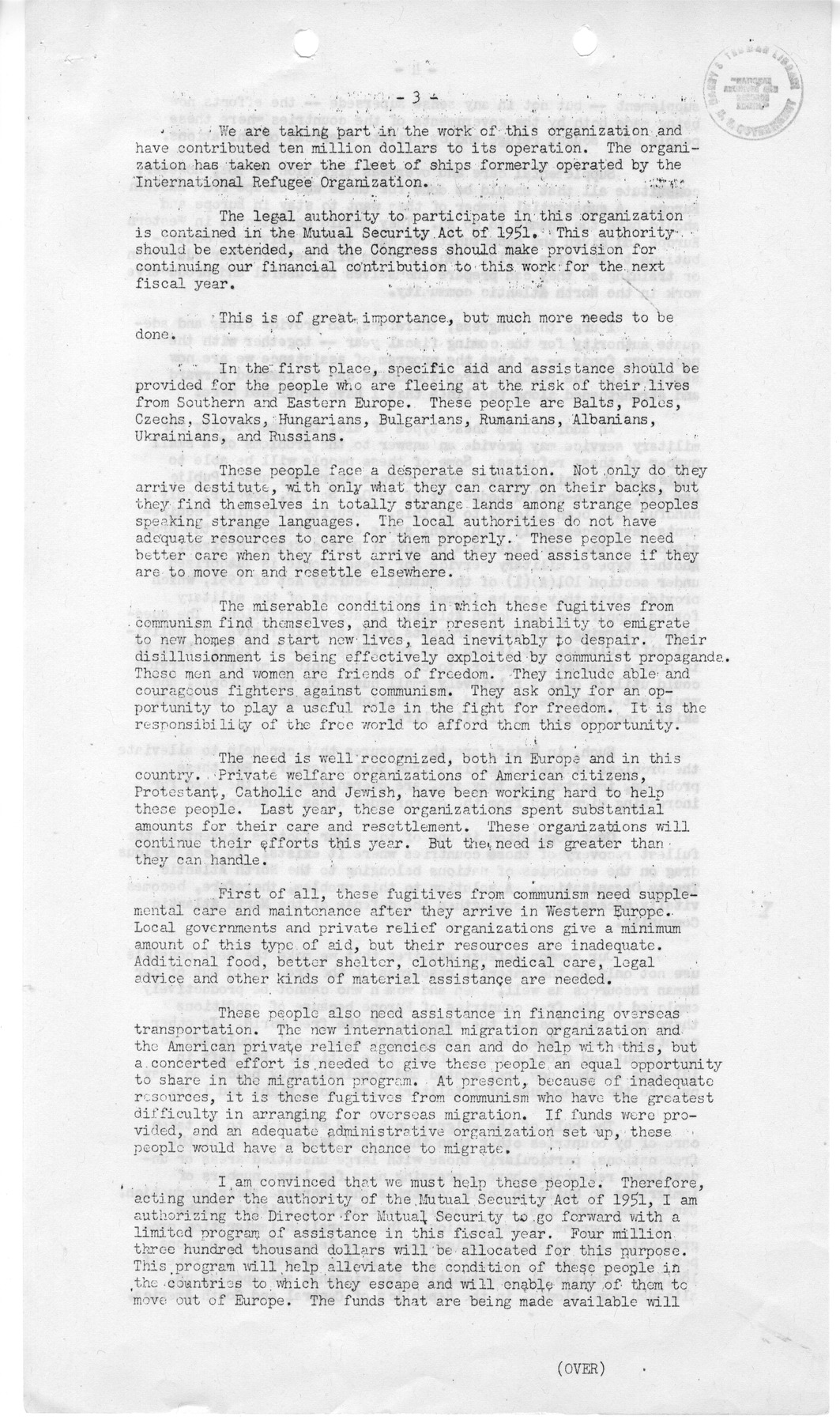 Press Release, Special Message from President Harry S. Truman to the Congress of the United States