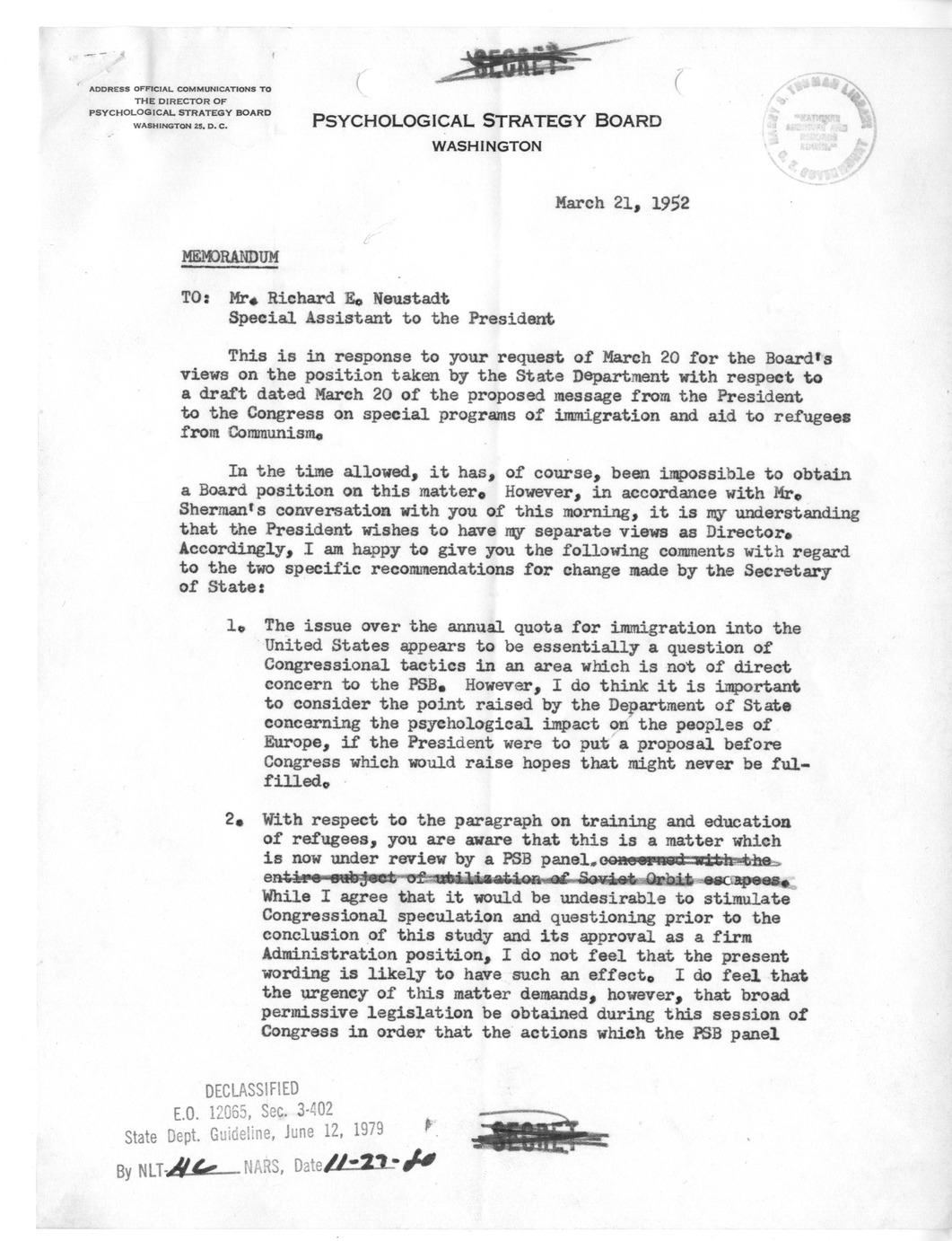 Memorandum from Raymond Allen to Richard Neustadt