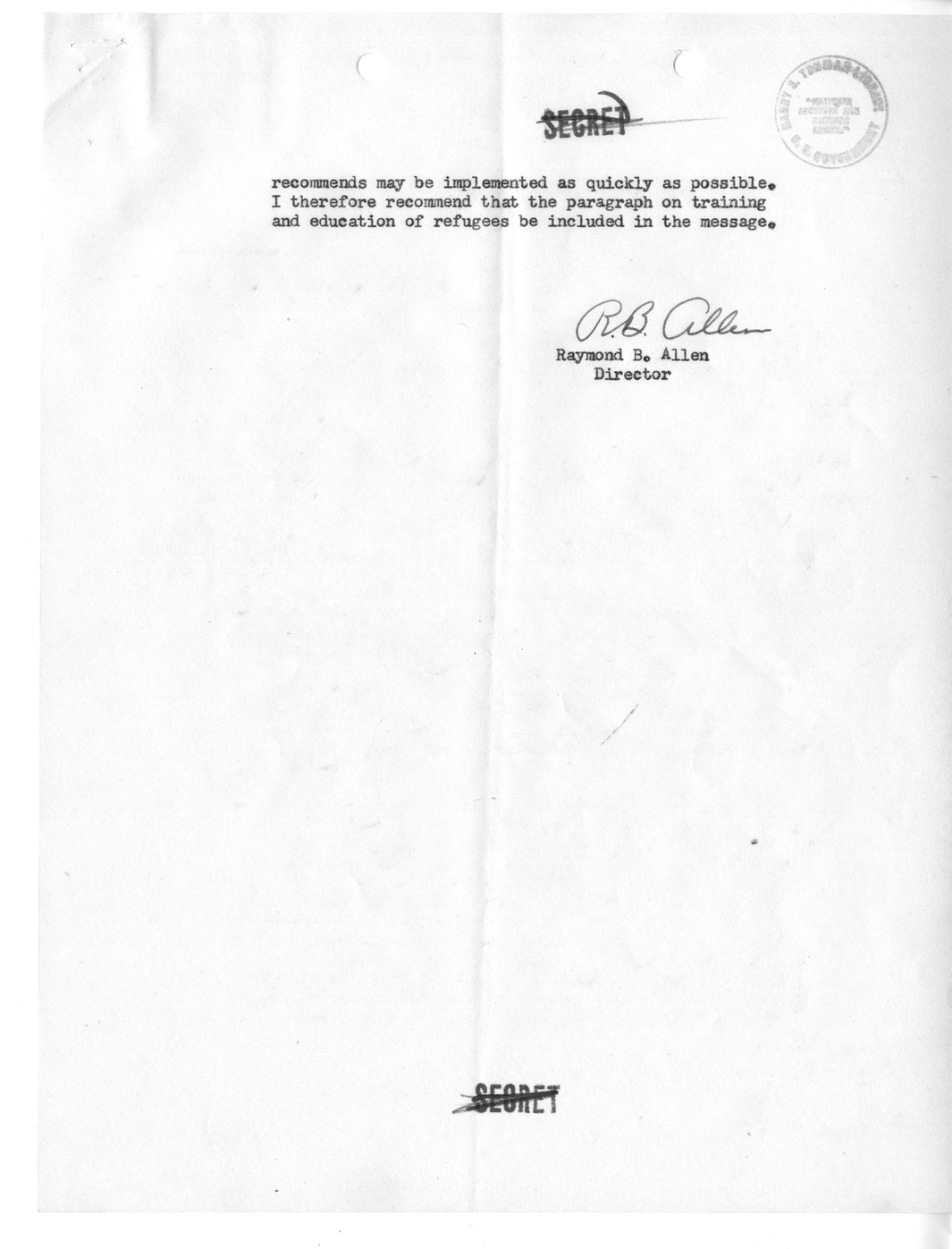 Memorandum from Raymond Allen to Richard Neustadt