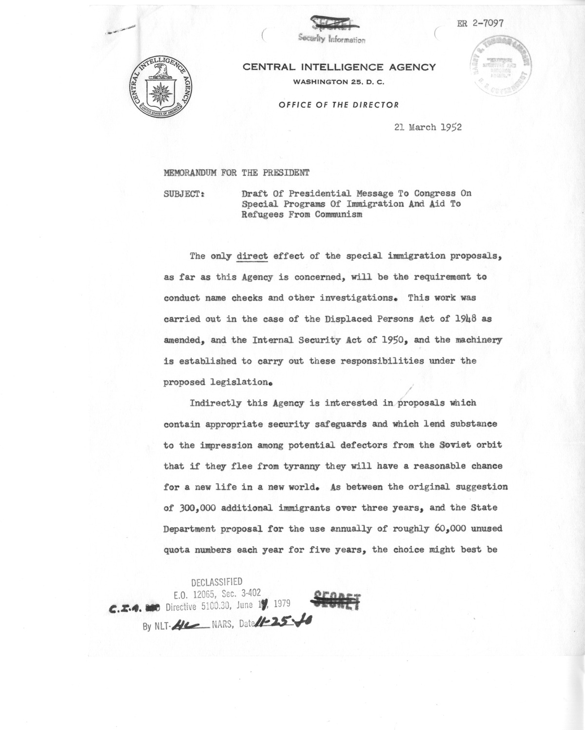 Memorandum from Walter Bedell Smith to President Harry S. Truman