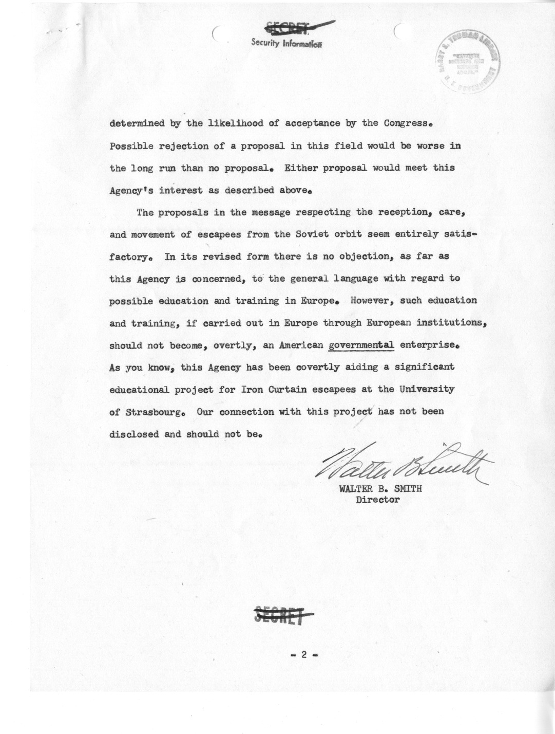 Memorandum from Walter Bedell Smith to President Harry S. Truman