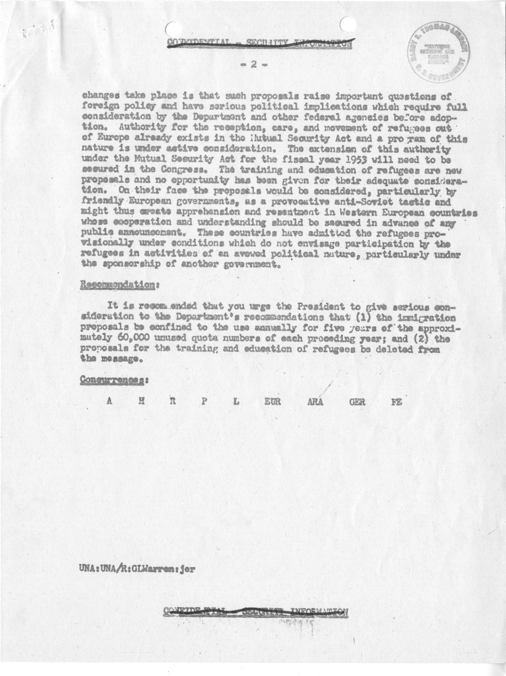 Memorandum from John D. Hickerson to Secretary of State Dean Acheson, with Attached Internal Note