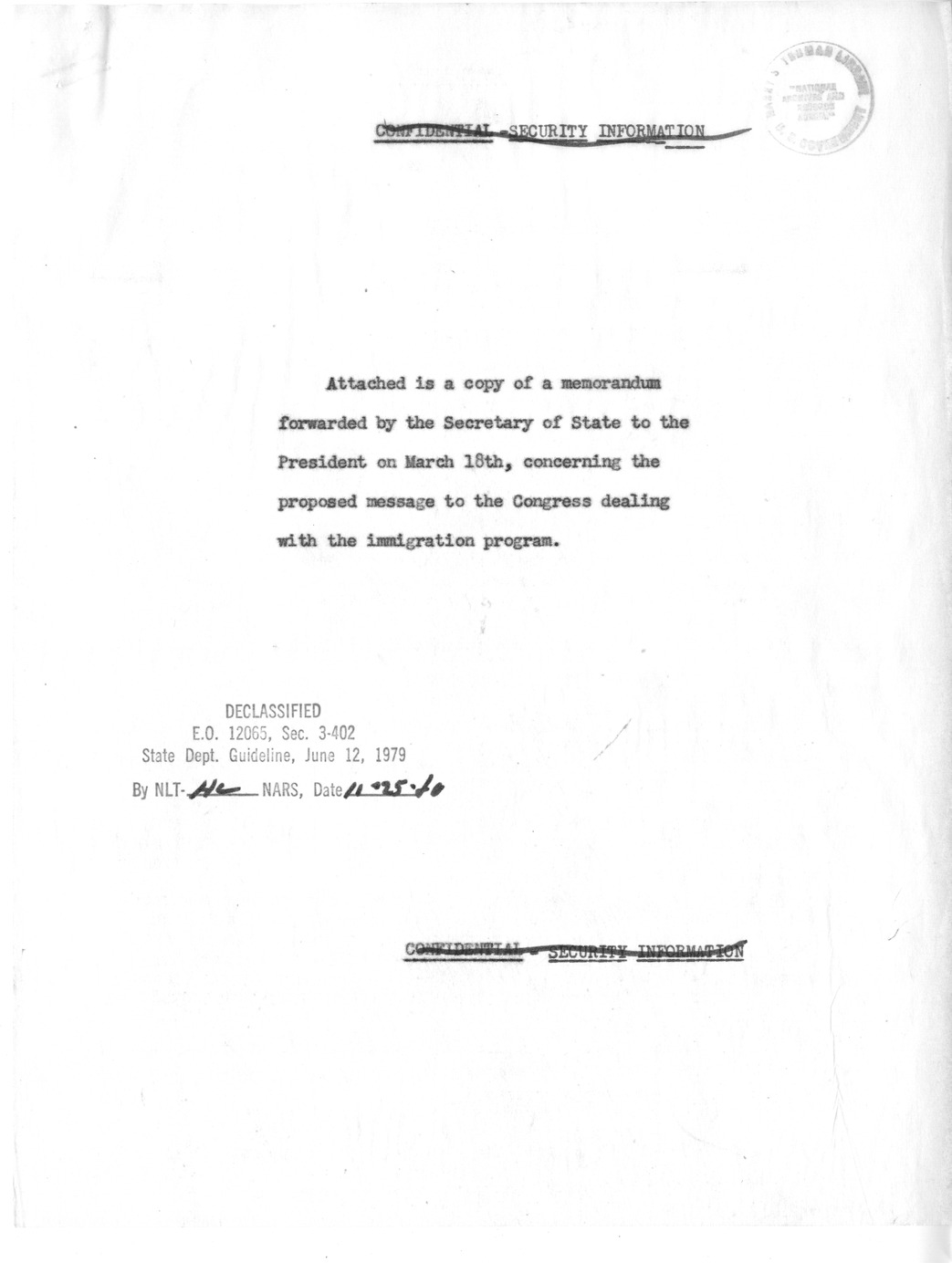 Memorandum from John D. Hickerson to Secretary of State Dean Acheson, with Attached Internal Note