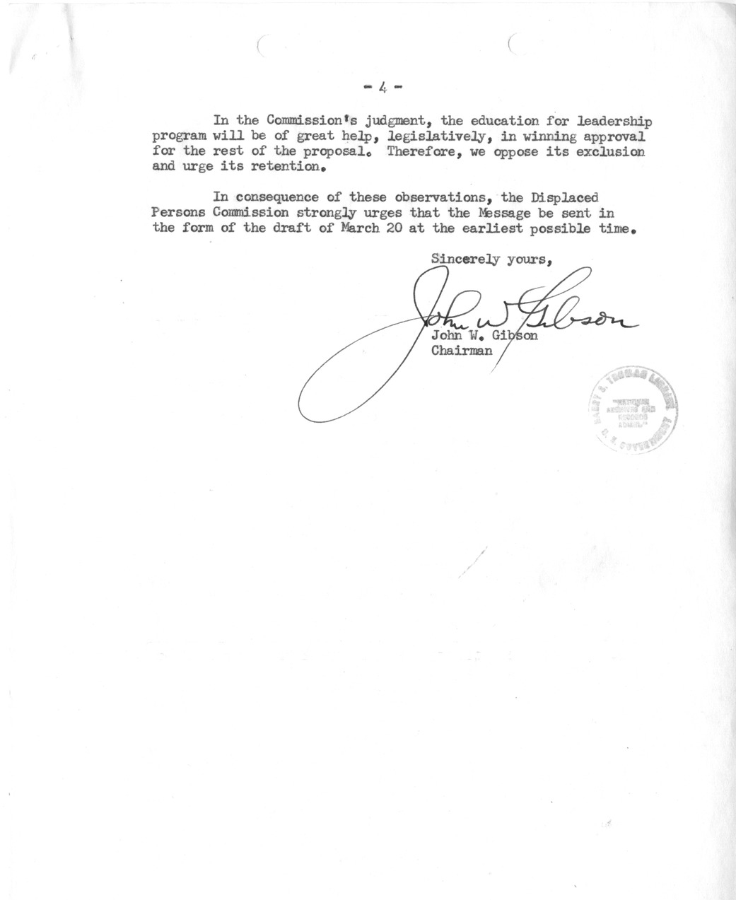 Letter from John Gibson to Richard Neustadt