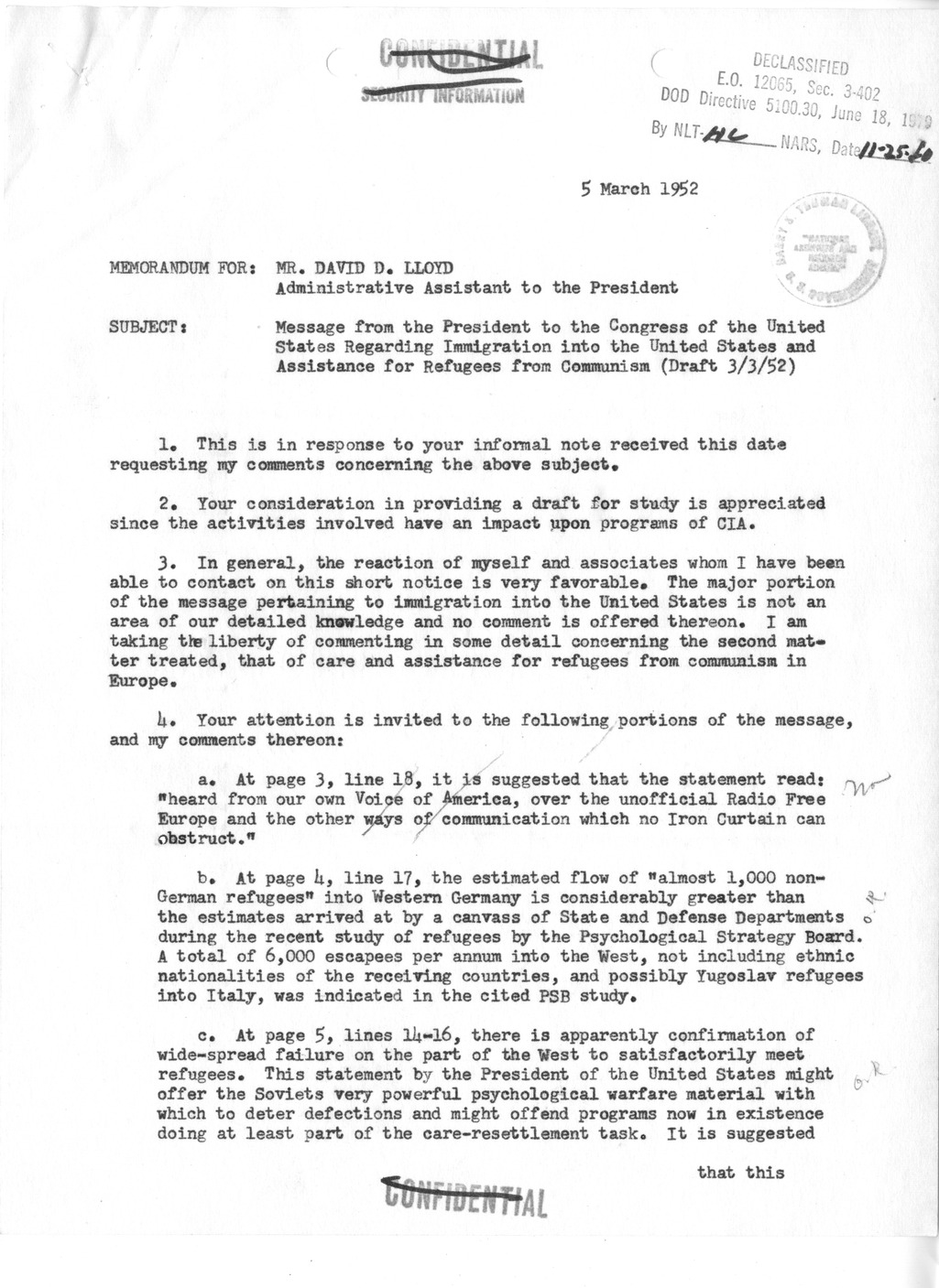 Memorandum from H. Gates Lloyd to David Lloyd