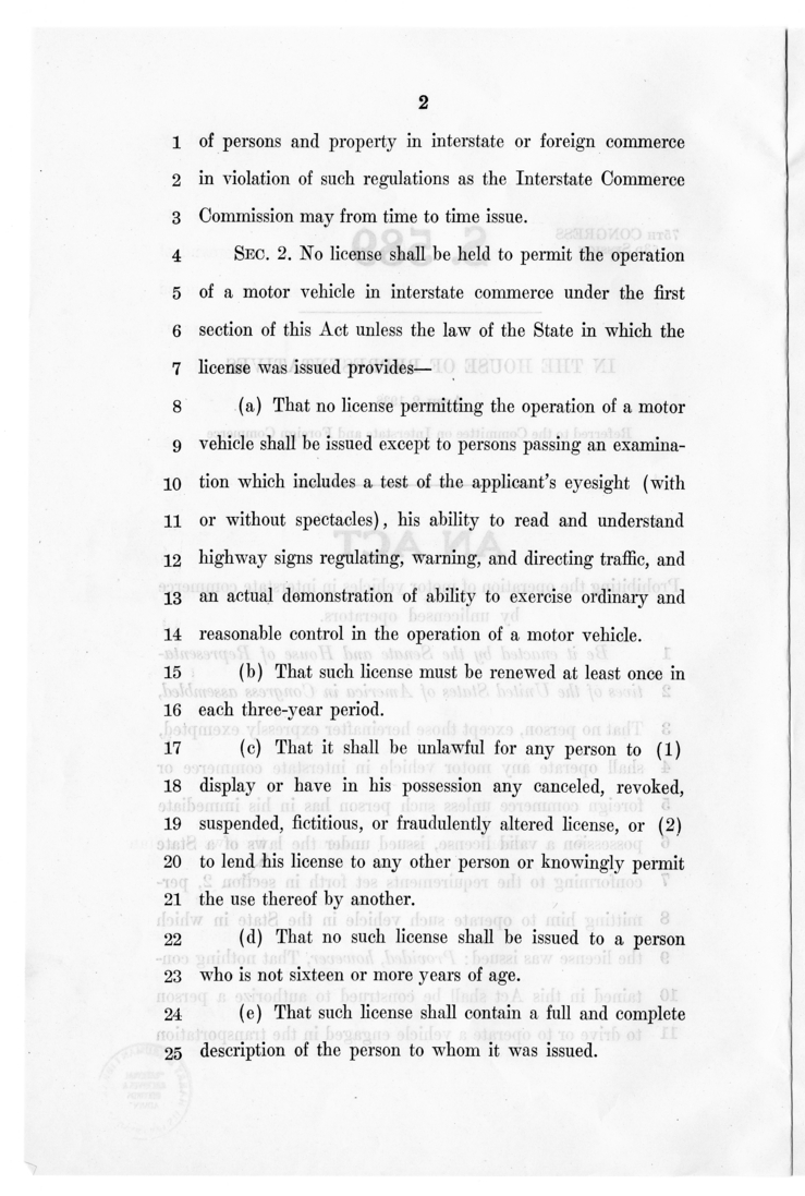 S.589 - An Act Prohibiting the Operation of Motor Vehicles in Interstate Commerce by Unlicensed Operators