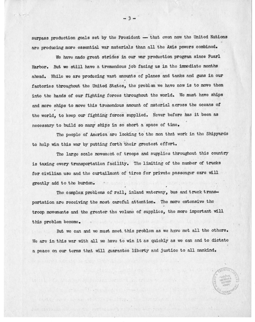 Speech of Senator Harry S. Truman over Radio Station KMOX, St. Louis, Missouri