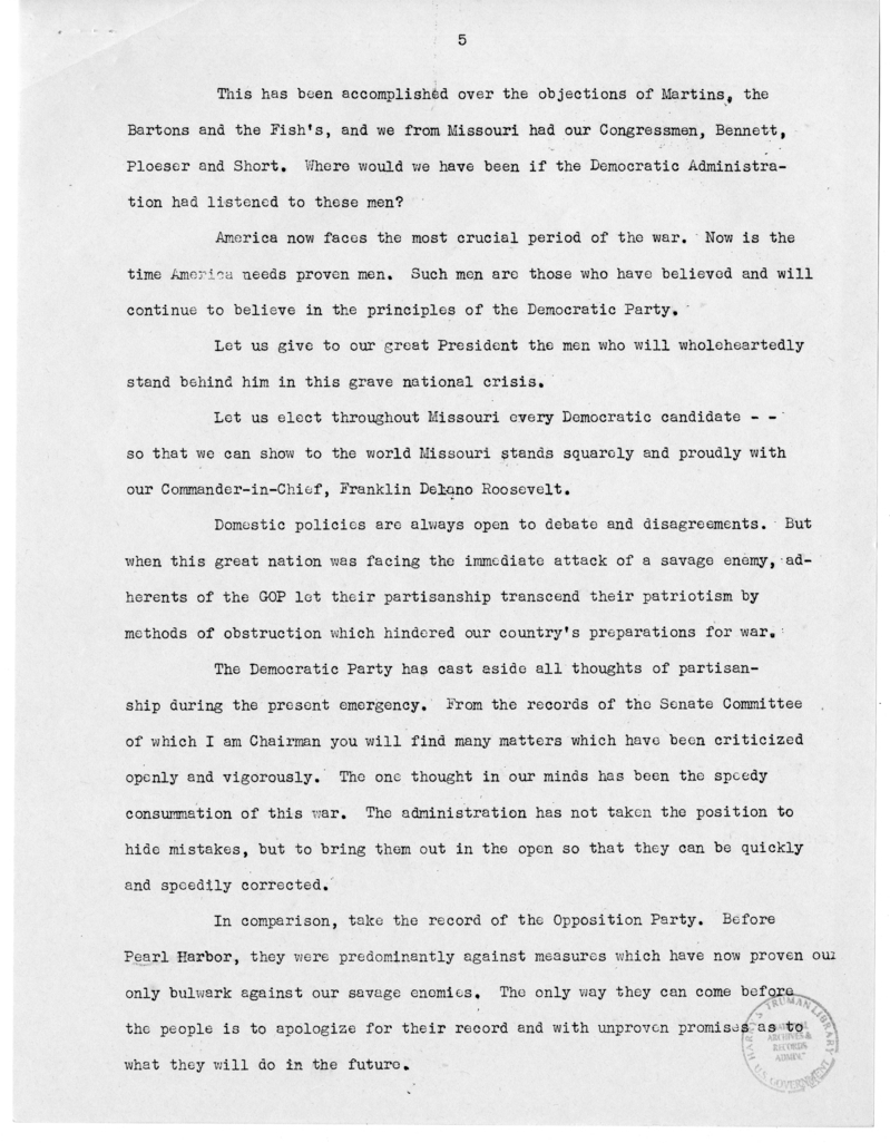 Speech of Senator Harry S. Truman, Lexington, Missouri