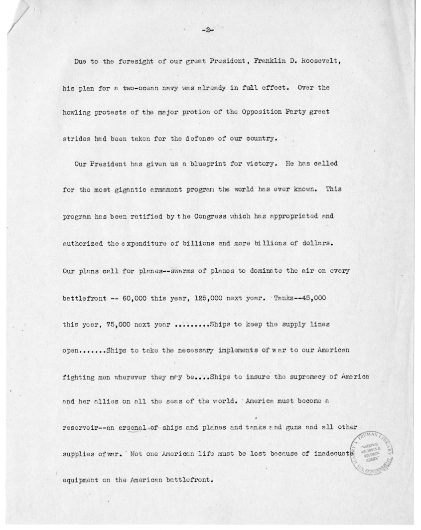 Speech of Senator Harry S. Truman at Caruthersville, Missouri