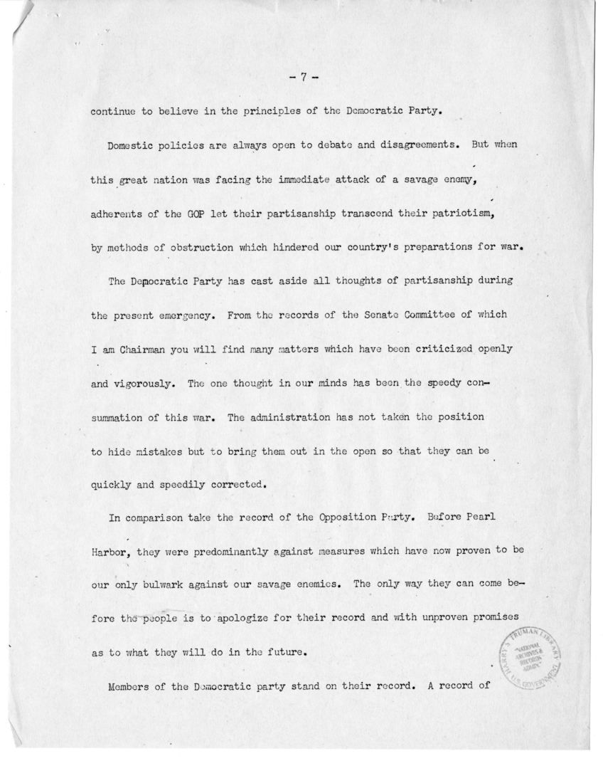 Speech of Senator Harry S. Truman at Caruthersville, Missouri