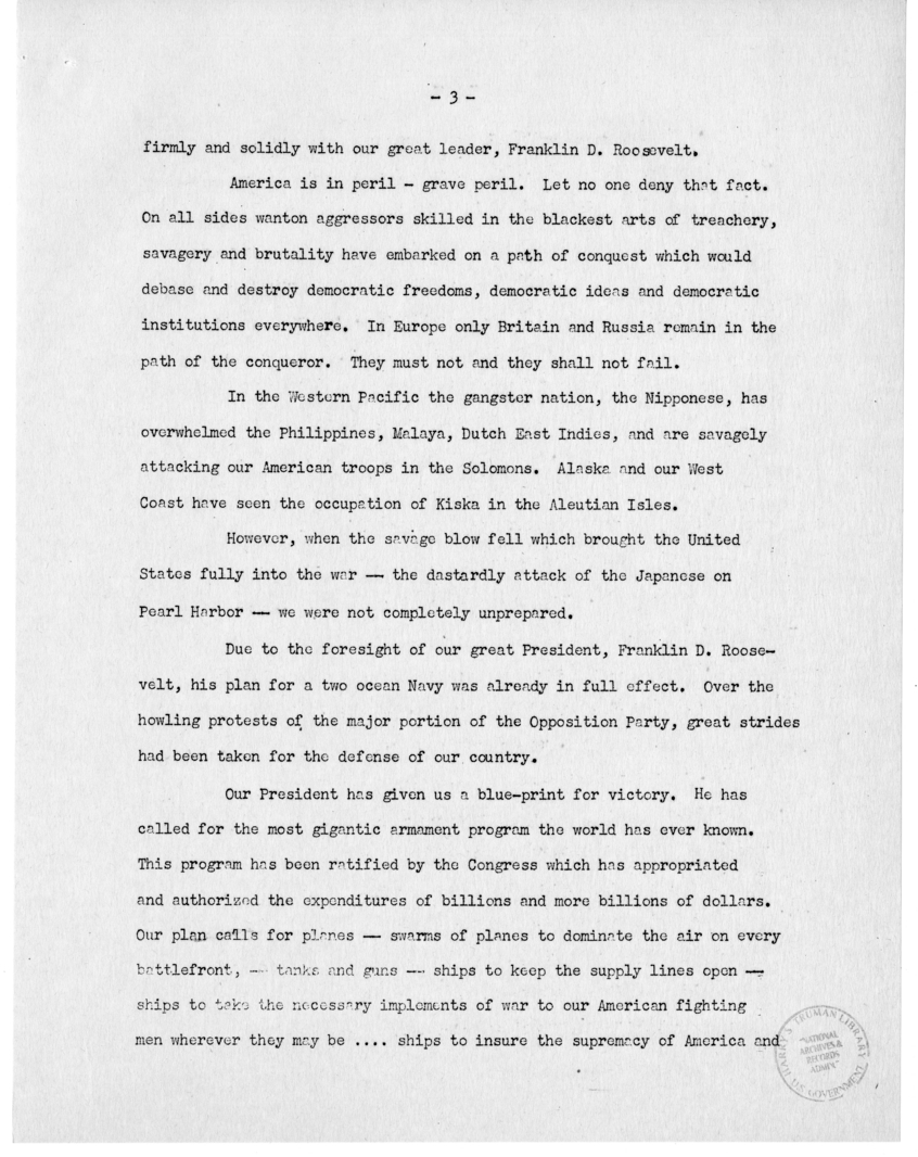 Speech of Senator Harry S. Truman in Jackson County, Missouri