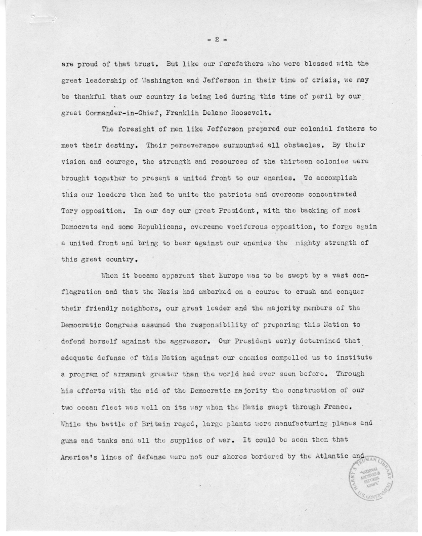 Speech of Senator Harry S. Truman Before the "Victory Dinner" Under the Auspices of the Oklahoma Democratic STate Committee, Oklahoma City, Oklahoma