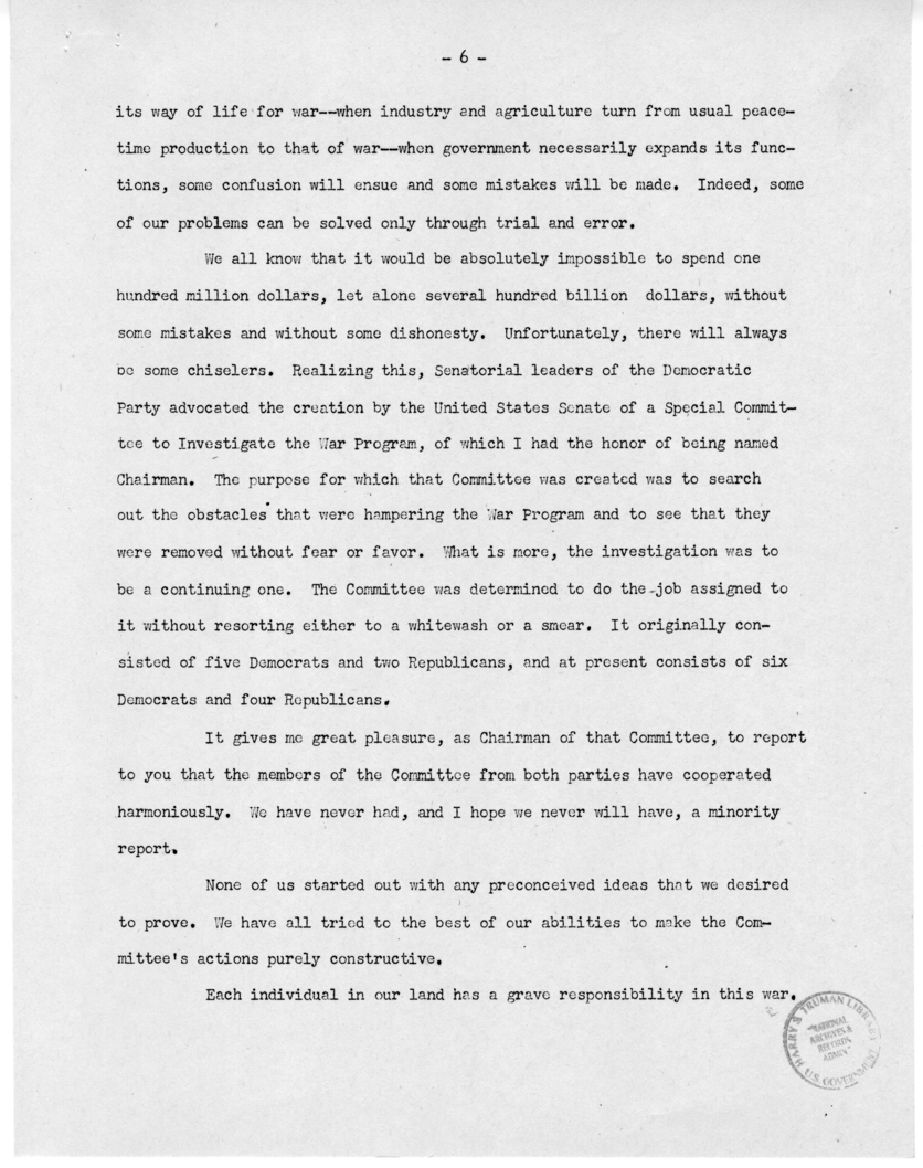 Speech of Senator Harry S. Truman Before the "Victory Dinner" Under the Auspices of the Oklahoma Democratic STate Committee, Oklahoma City, Oklahoma