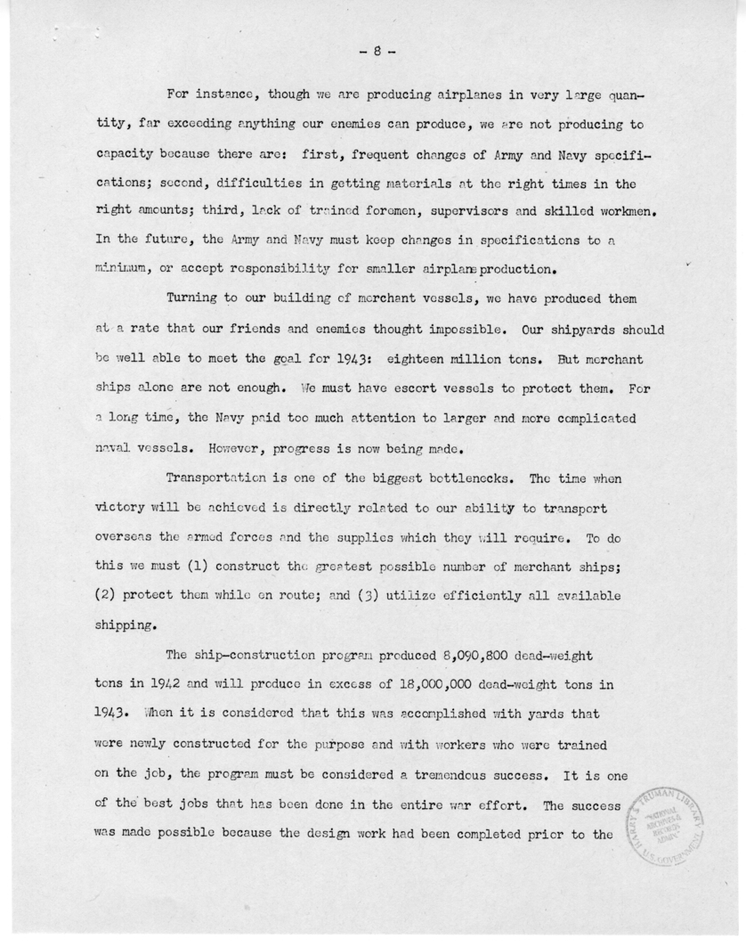 Speech of Senator Harry S. Truman Before the "Victory Dinner" Under the Auspices of the Oklahoma Democratic STate Committee, Oklahoma City, Oklahoma