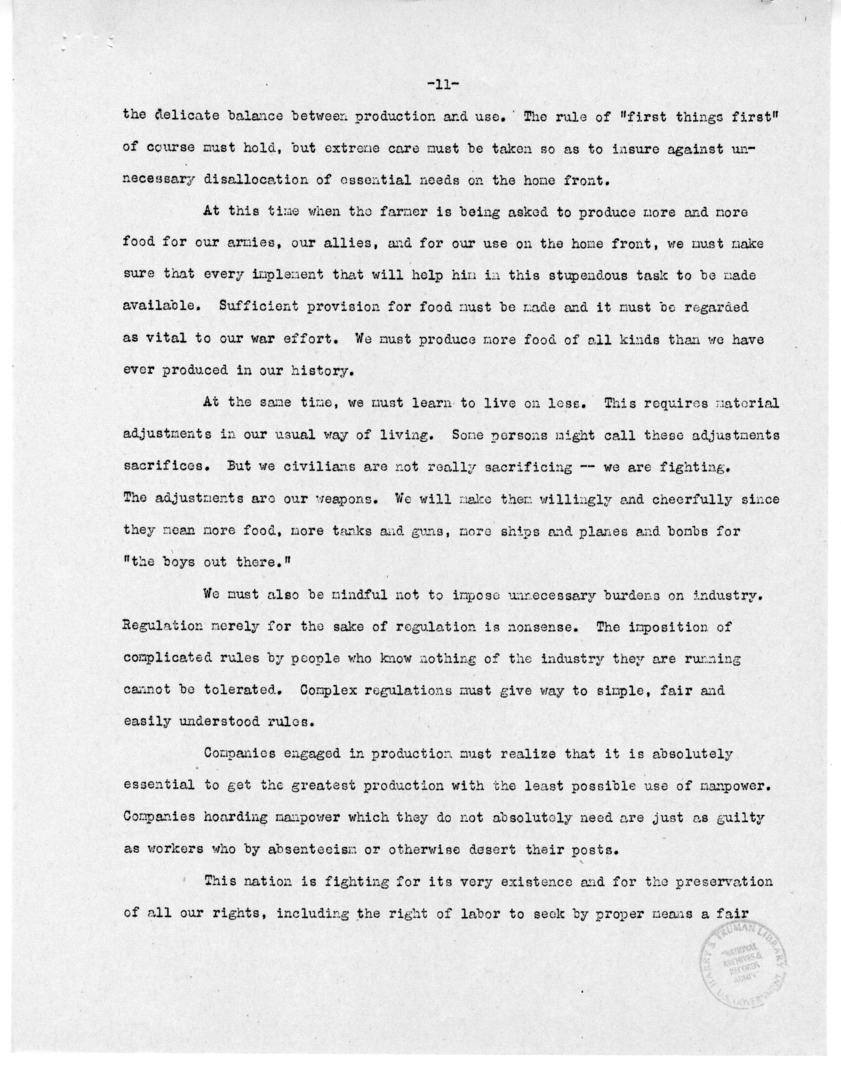 Speech of Senator Harry S. Truman Before the "Victory Dinner" Under the Auspices of the Oklahoma Democratic STate Committee, Oklahoma City, Oklahoma