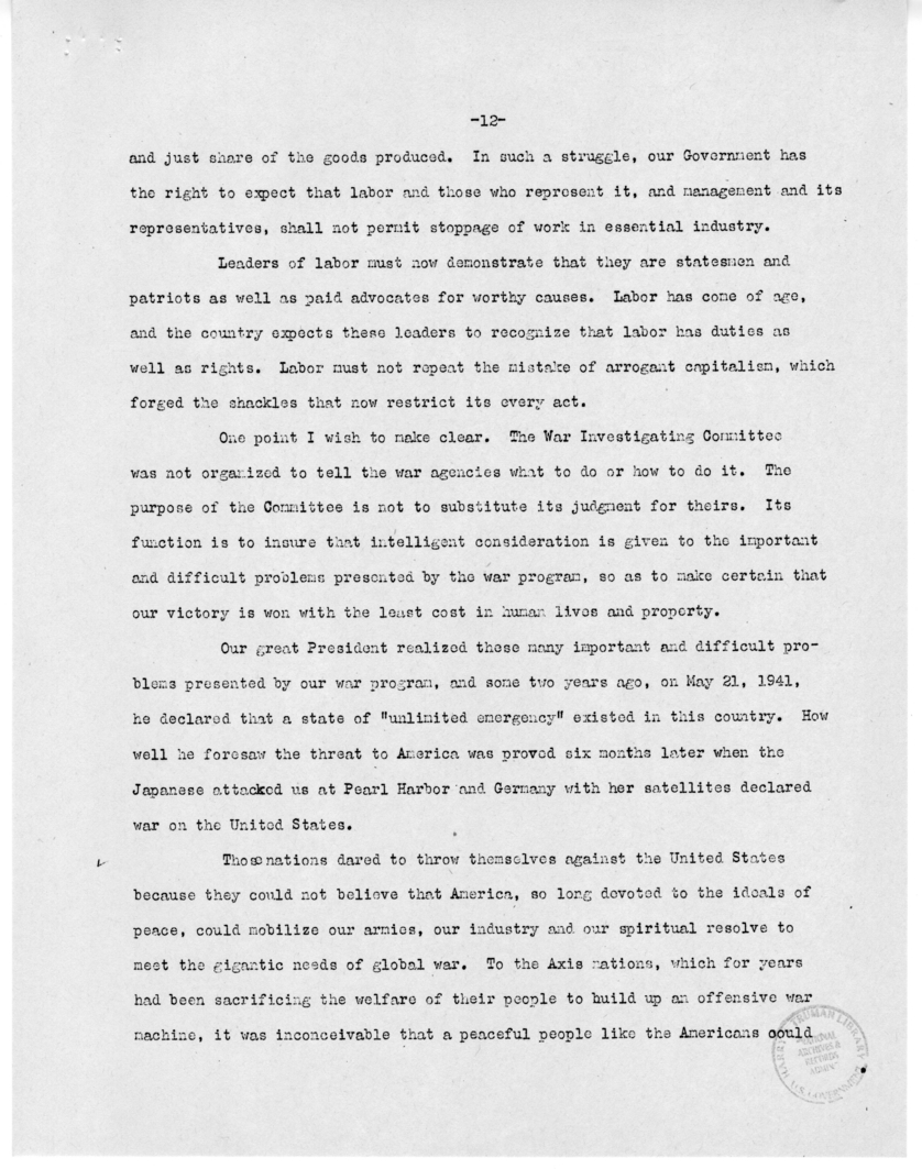 Speech of Senator Harry S. Truman Before the "Victory Dinner" Under the Auspices of the Oklahoma Democratic STate Committee, Oklahoma City, Oklahoma