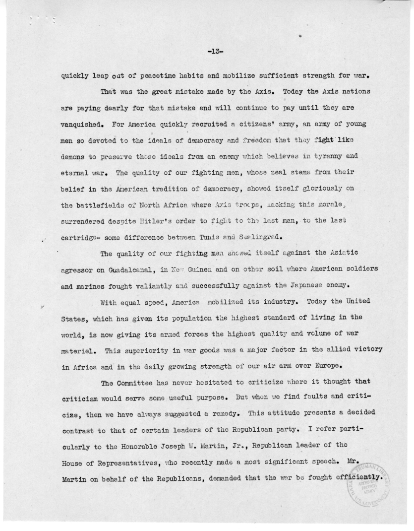 Speech of Senator Harry S. Truman Before the "Victory Dinner" Under the Auspices of the Oklahoma Democratic STate Committee, Oklahoma City, Oklahoma