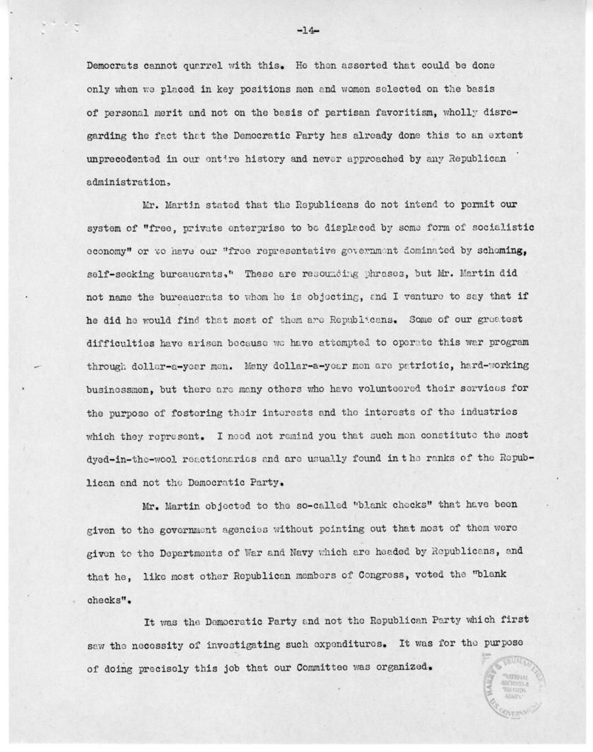 Speech of Senator Harry S. Truman Before the "Victory Dinner" Under the Auspices of the Oklahoma Democratic STate Committee, Oklahoma City, Oklahoma