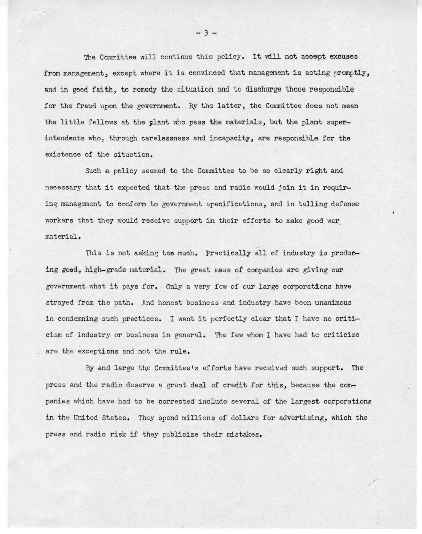 Speech of Senator Harry S. Truman Delivered over the Blue Network, Shenandoah, Iowa