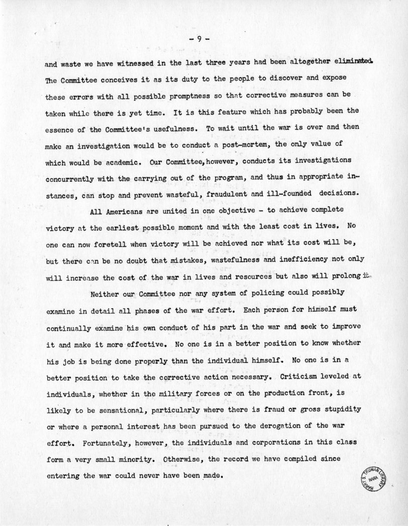 Speech of Senator Harry S. Truman Before the Allegheny County Chapter of the Pennsylvania Motor Truck Association, Pittsburgh, Pennsylvania