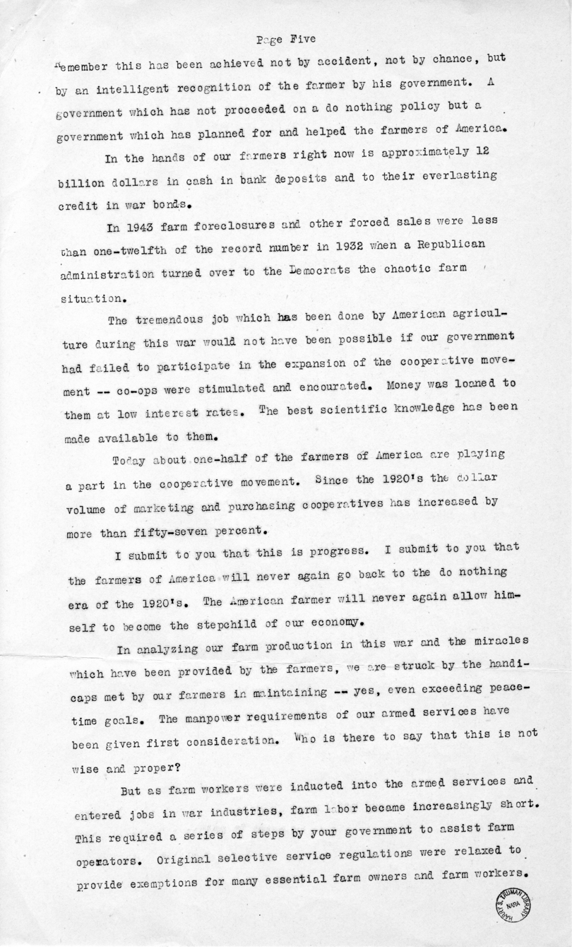 Speech of Senator Harry S. Truman, Democratic Candidate for Vice President, in Peoria, Illinois