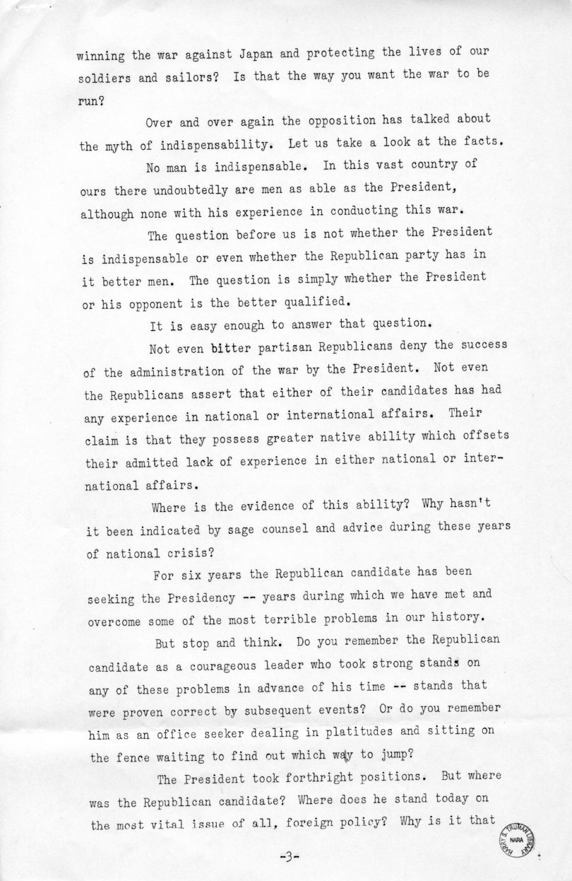 Speech of Senator Harry S. Truman in Los Angeles, California