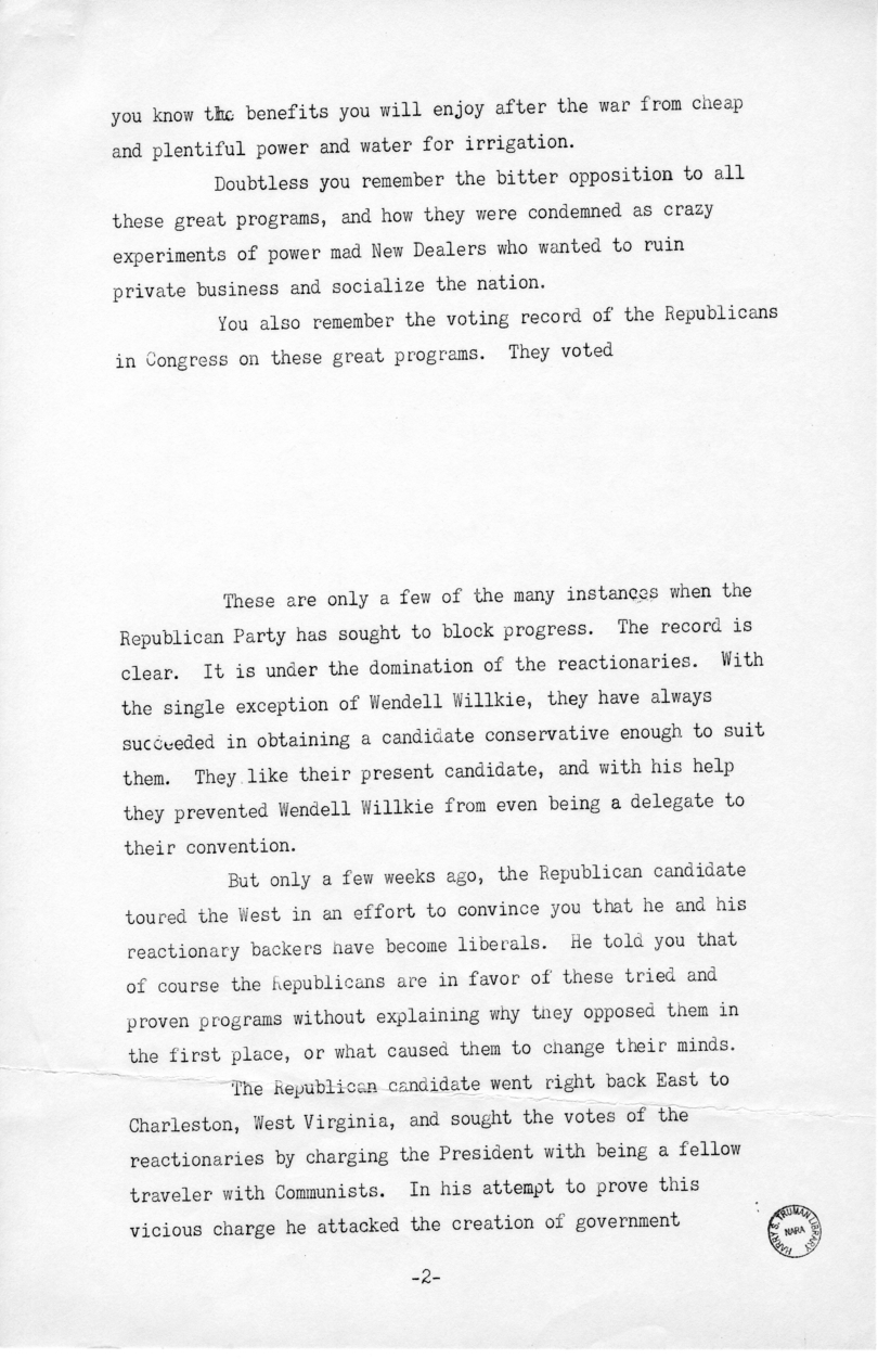 Campaign Speech of Senator Harry S. Truman in Seattle, Washington