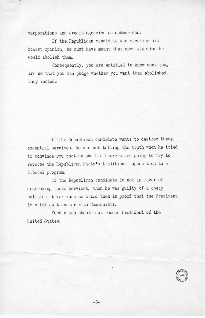 Campaign Speech of Senator Harry S. Truman in Seattle, Washington