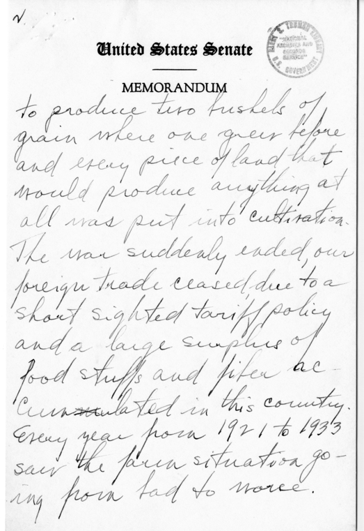 Handwritten Speech Draft of Senator Harry S. Truman