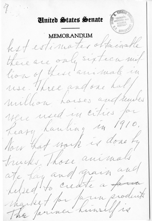 Handwritten Speech Draft of Senator Harry S. Truman