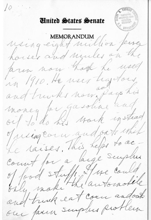 Handwritten Speech Draft of Senator Harry S. Truman