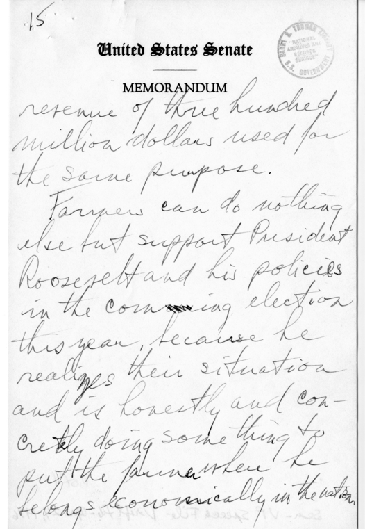 Handwritten Speech Draft of Senator Harry S. Truman