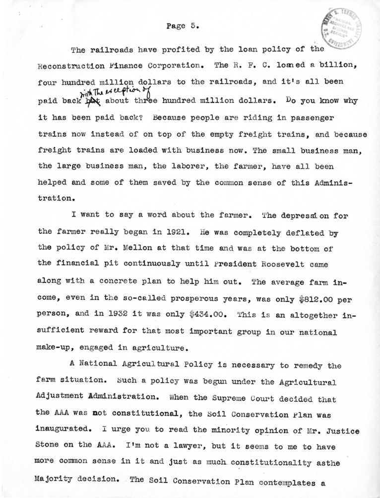 Speech of Senator Harry S. Truman at Kansas City, Missouri