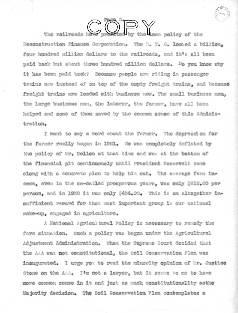 Campaign Speech of Senator Harry S. Truman