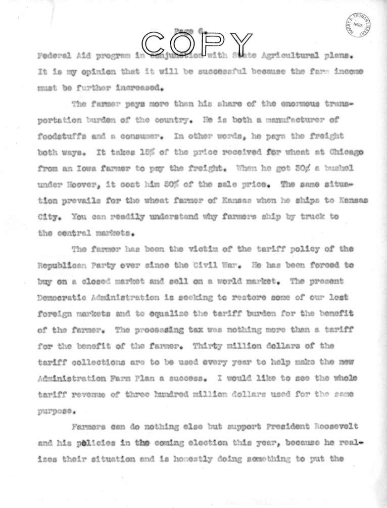 Campaign Speech of Senator Harry S. Truman