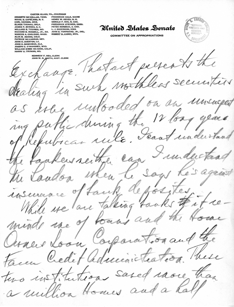 Handwritten Speech Draft and Notes of Senator Harry S. Truman