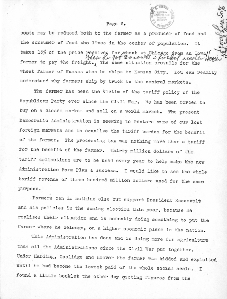 Handwritten Speech Draft and Notes of Senator Harry S. Truman