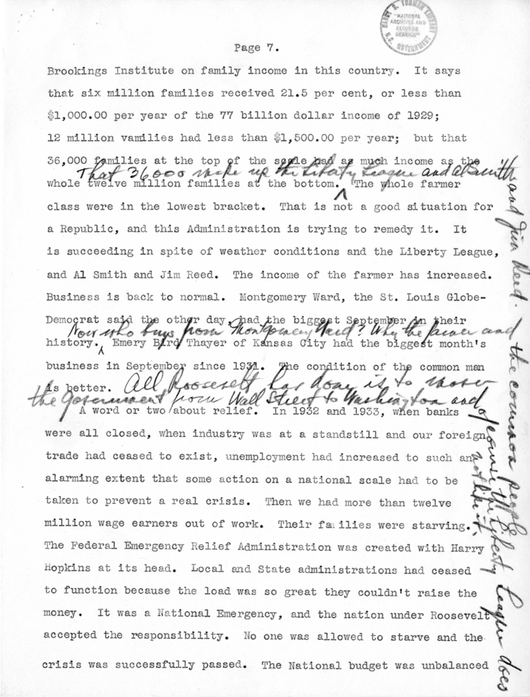 Handwritten Speech Draft and Notes of Senator Harry S. Truman