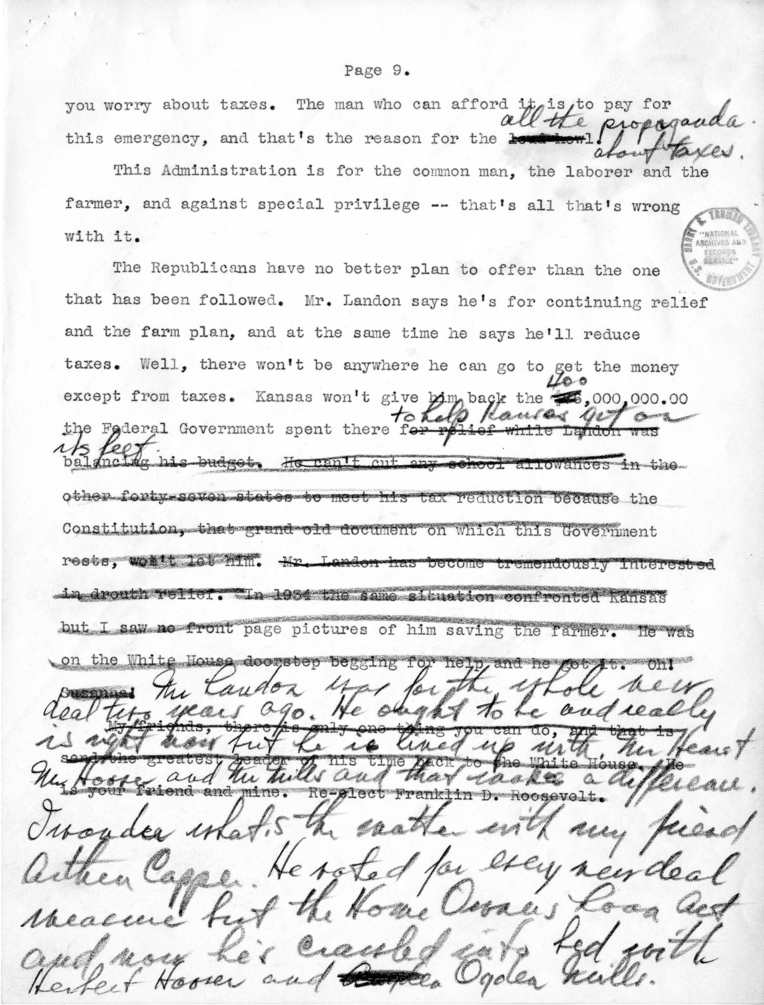 Handwritten Speech Draft and Notes of Senator Harry S. Truman