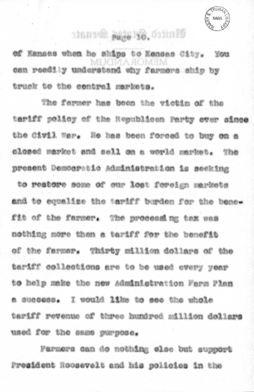 Speech of Senator Harry S. Truman at Jefferson City, Missouri