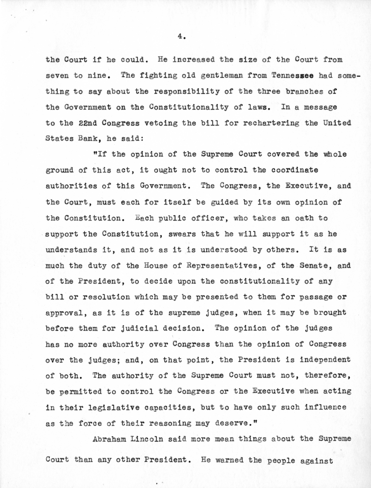 Draft of Speech of Senator Harry S. Truman at Kansas City, Missouri