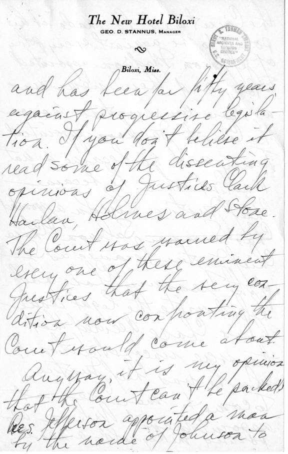 Handwritten Draft Speech of Senator Harry S. Truman on the Supreme Court Controversy
